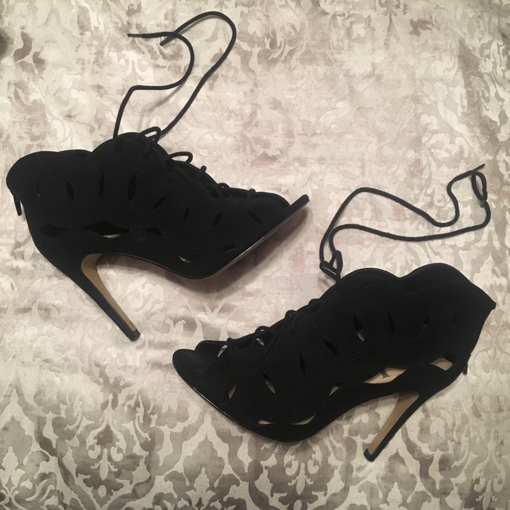 black lace up heels